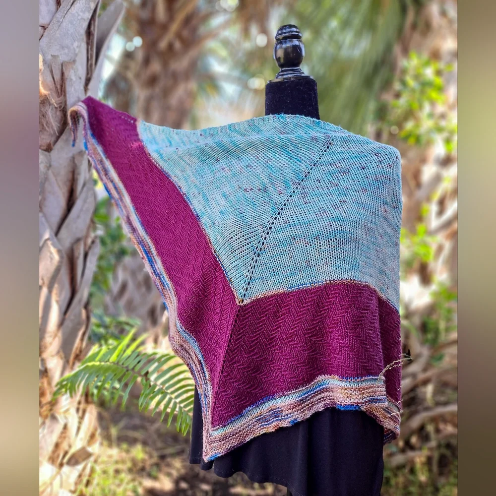 Hand Crafted OOAK Contemporary Elegant Striped Merino Wool Blue Purpl Knit Scarf - Picture 12 of 16